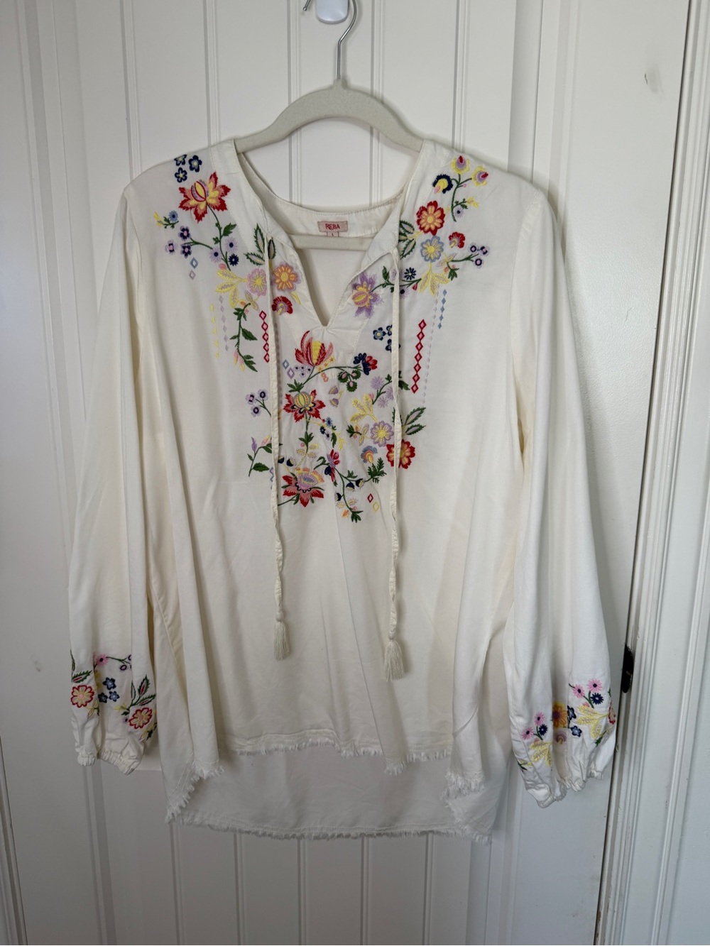 Reba Cream Embroidered Peasant Blouse